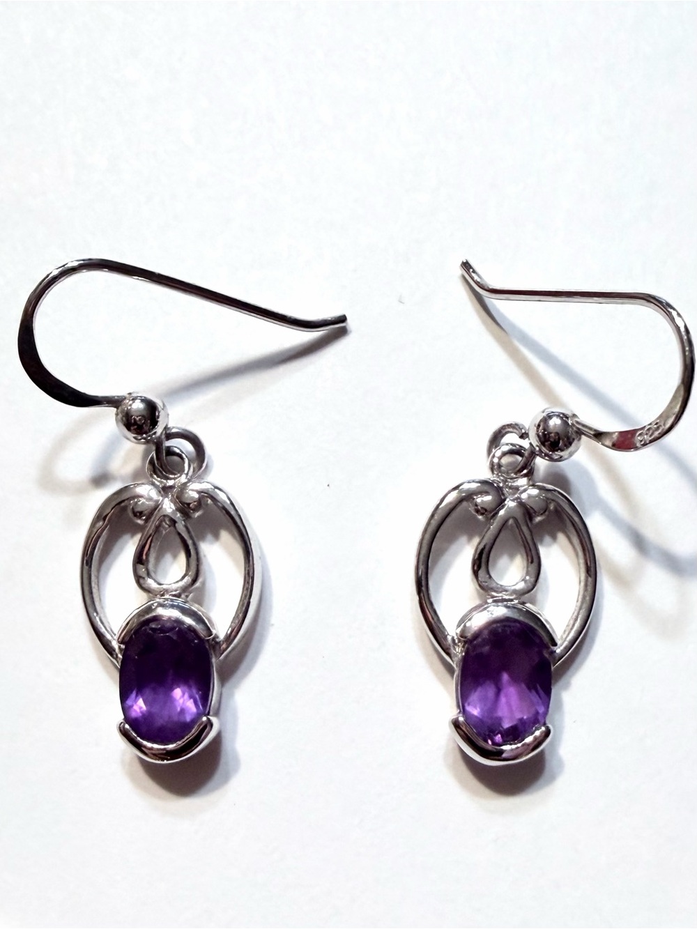 Sterling Silver 925 Amethyst Drop Earrings - Purple